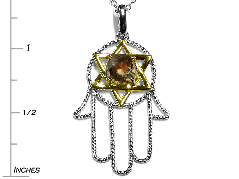 Star K™ Large Hamsa Hand Jewish Star of David Pendant Necklace with Genuine Smoky Quartz