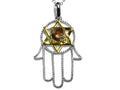 Star K™ Large Hamsa Hand Jewish Star of David Pendant Necklace with Genuine Smoky Quartz