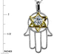 Star K™ Large Hamsa Hand Jewish Star of David Pendant Necklace with Genuine White Topaz