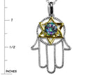 Star K™ Large Hamsa Hand Jewish Star of David Pendant Necklace with Rainbow Mystic Topaz