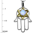 Star K™ Large Hamsa Hand Jewish Star of David Pendant Necklace with Simulated Opal