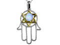Star K™ Large Hamsa Hand Jewish Star of David Pendant Necklace with Simulated Opal