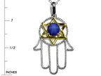 Star K™ Large Hamsa Hand Jewish Star of David Pendant Necklace with Simulated Star Sapphire