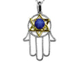 Star K™ Large Hamsa Hand Jewish Star of David Pendant Necklace with Simulated Star Sapphire
