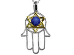 Star K™ Large Hamsa Hand Jewish Star of David Pendant Necklace with Simulated Star Sapphire