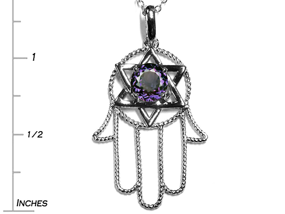 Star K™ Large Hamsa Hand Jewish Star of David Pendant Necklace with Simulated Alexandrite