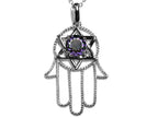 Star K™ Large Hamsa Hand Jewish Star of David Pendant Necklace with Simulated Alexandrite