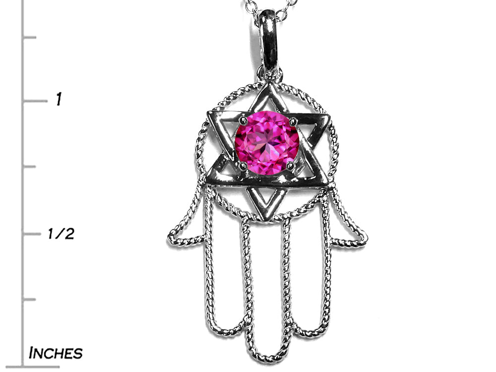 Star K™ Large Hamsa Hand Jewish Star of David Pendant Necklace with Created Pink Sapphire