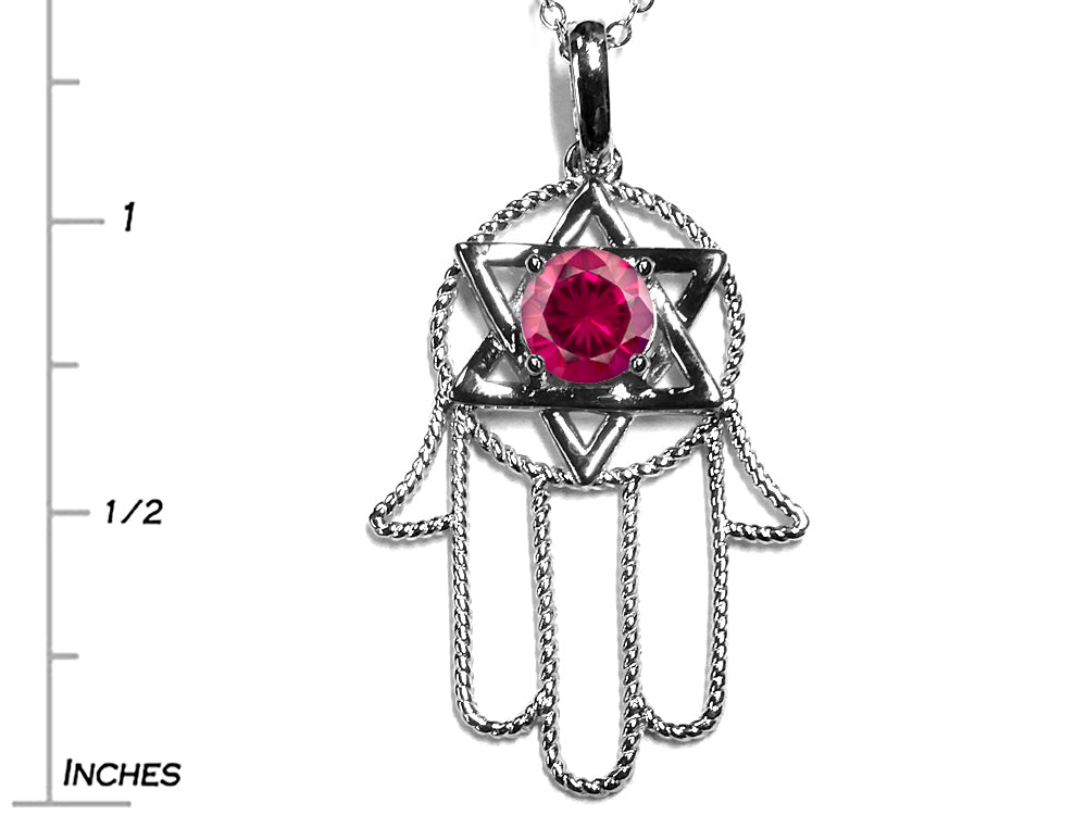 Star K™ Large Hamsa Hand Jewish Star of David Pendant Necklace with Created Ruby