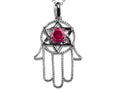 Star K™ Large Hamsa Hand Jewish Star of David Pendant Necklace with Created Ruby