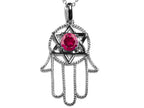 Star K™ Large Hamsa Hand Jewish Star of David Pendant Necklace with Created Ruby
