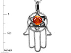 Star K™ Large Hamsa Hand Jewish Star of David Pendant Necklace with Simulated Mexican Fire Opal
