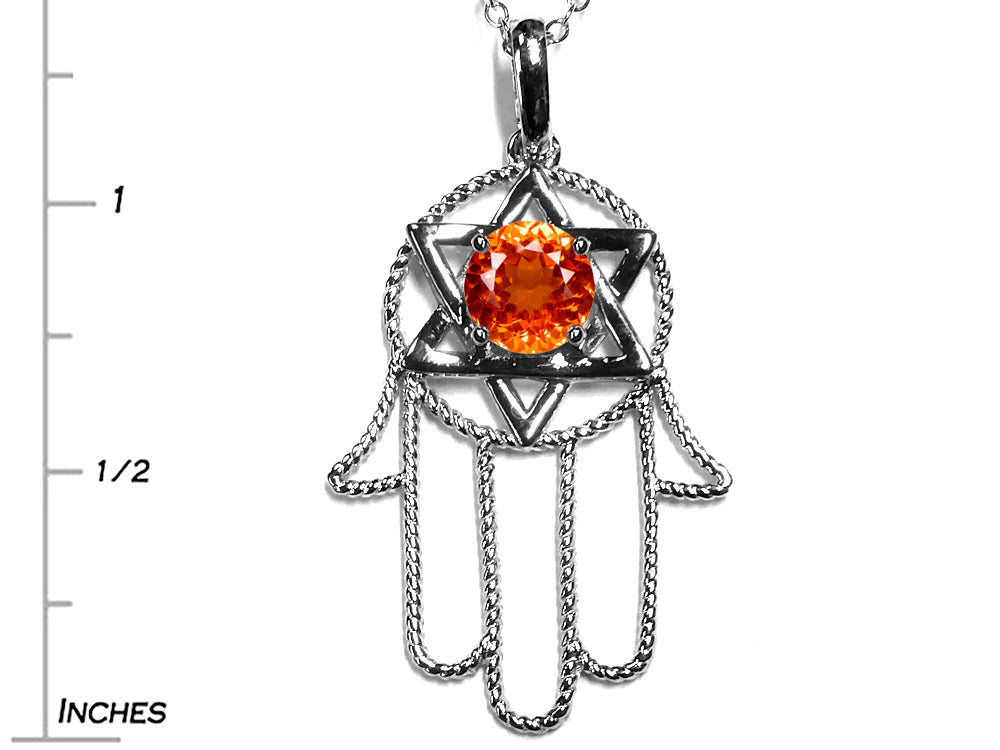 Star K™ Large Hamsa Hand Jewish Star of David Pendant Necklace with Simulated Mexican Fire Opal