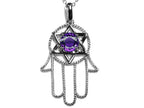 Star K™ Large Hamsa Hand Jewish Star of David Pendant Necklace with Genuine Amethyst