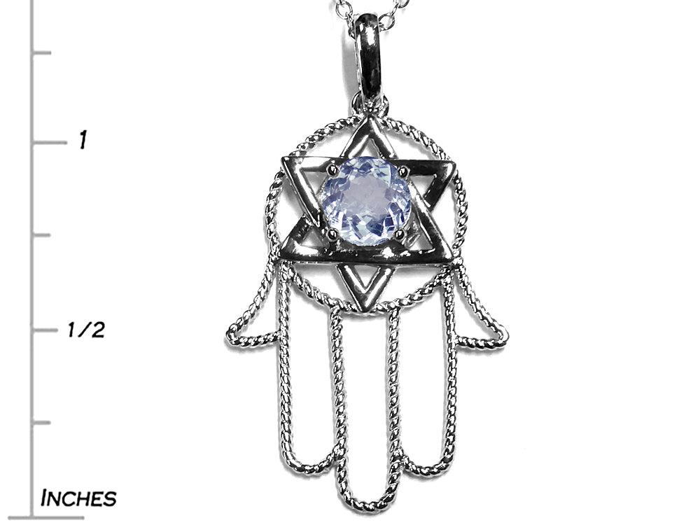 Star K™ Large Hamsa Hand Jewish Star of David Pendant Necklace with Genuine Aquamarine