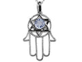 Star K™ Large Hamsa Hand Jewish Star of David Pendant Necklace with Genuine Aquamarine