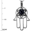 Star K™ Large Hamsa Hand Jewish Star of David Pendant Necklace Genuine Black Sapphire