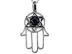 Star K™ Large Hamsa Hand Jewish Star of David Pendant Necklace Genuine Black Sapphire
