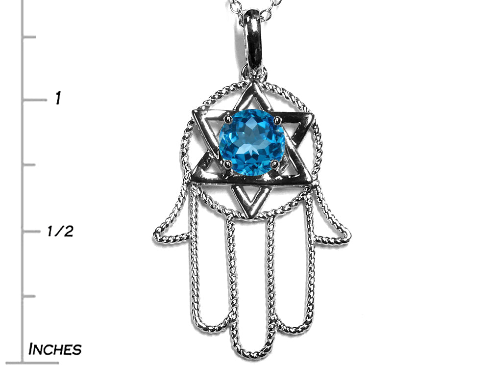 Star K™ Large Hamsa Hand Jewish Star of David Pendant Necklace with Genuine Blue Topaz