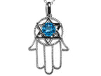 Star K™ Large Hamsa Hand Jewish Star of David Pendant Necklace with Genuine Blue Topaz