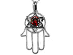 Star K™ Large Hamsa Hand Jewish Star of David Pendant Necklace with Genuine Garnet