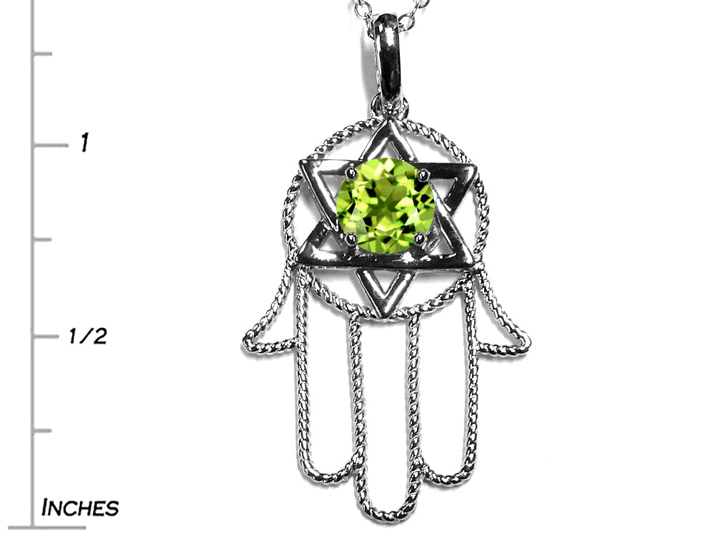 Star K™ Large Hamsa Hand Jewish Star of David Pendant Necklace with Genuine Peridot