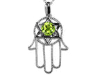 Star K™ Large Hamsa Hand Jewish Star of David Pendant Necklace with Genuine Peridot
