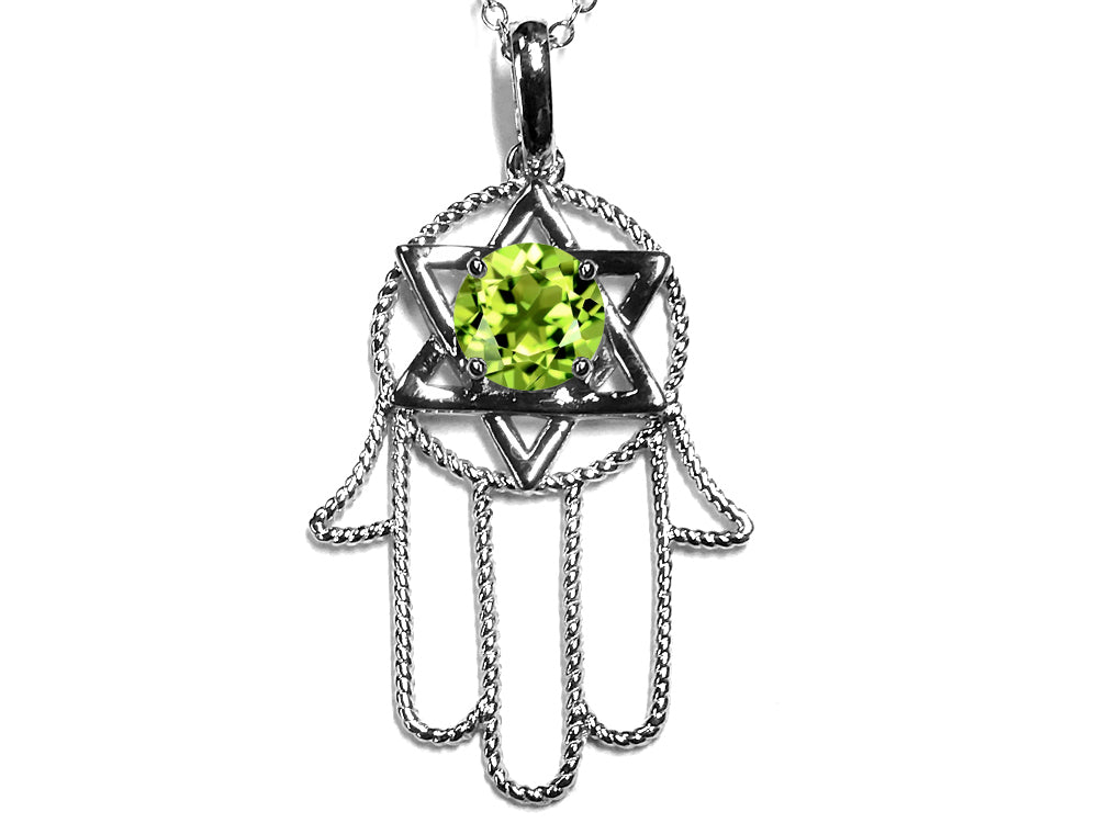 Star K™ Large Hamsa Hand Jewish Star of David Pendant Necklace with Genuine Peridot