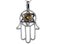 Star K™ Large Hamsa Hand Jewish Star of David Pendant Necklace with Genuine Smoky Quartz
