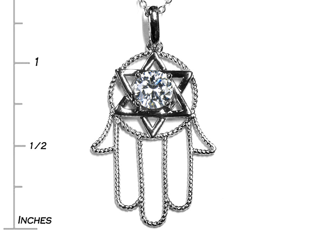 Star K™ Large Hamsa Hand Jewish Star of David Pendant Necklace with Genuine White Topaz