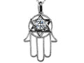 Star K™ Large Hamsa Hand Jewish Star of David Pendant Necklace with Genuine White Topaz