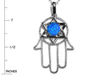 Star K™ Large Hamsa Hand Jewish Star of David Pendant Necklace with Blue Simulated Opal