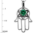 Star K™ Large Hamsa Hand Jewish Star of David Pendant Necklace with Simulated Emerald