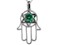 Star K™ Large Hamsa Hand Jewish Star of David Pendant Necklace with Simulated Emerald