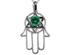 Star K™ Large Hamsa Hand Jewish Star of David Pendant Necklace with Simulated Emerald