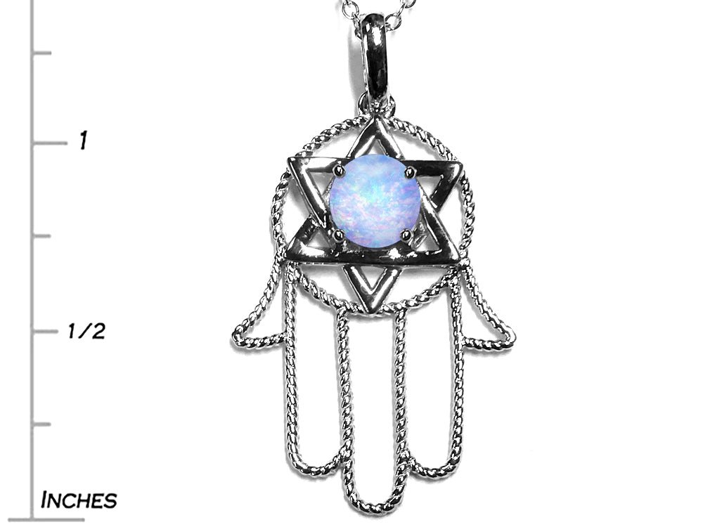 Star K™ Large Hamsa Hand Jewish Star of David Pendant Necklace with Simulated Opal