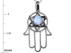 Star K™ Large Hamsa Hand Jewish Star of David Pendant Necklace with Simulated Opal