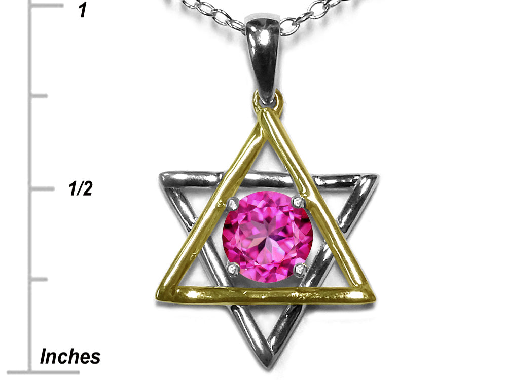 Star K™ Jewish Star of David Pendant Necklace with Round Created Pink Sapphire