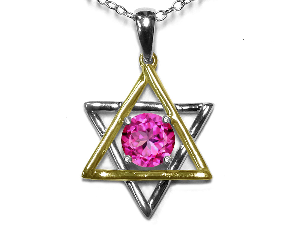 Star K™ Jewish Star of David Pendant Necklace with Round Created Pink Sapphire