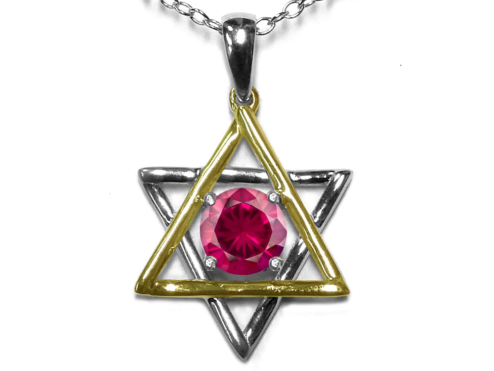 Star K™ Jewish Star of David Pendant Necklace with Round Created Ruby
