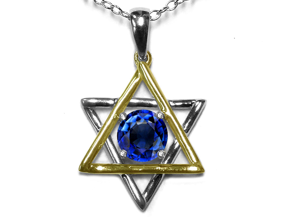 Star K™ Jewish Star of David Pendant Necklace with Round Created Sapphire