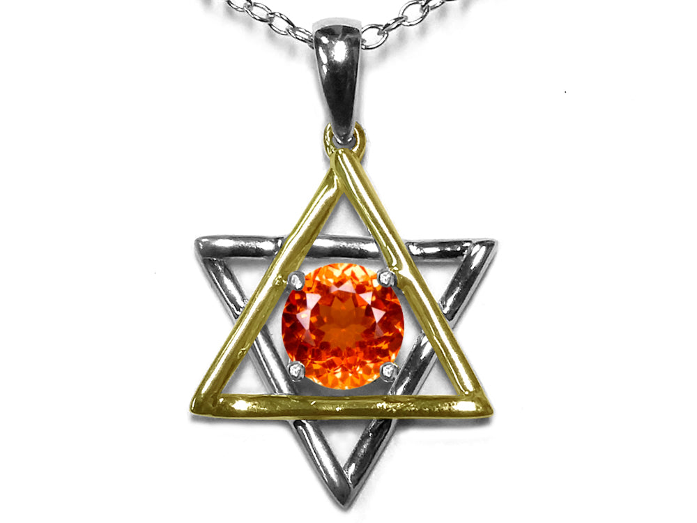 Star K™ Jewish Star of David Pendant Necklace with Round Simulated Mexican Fire Opal