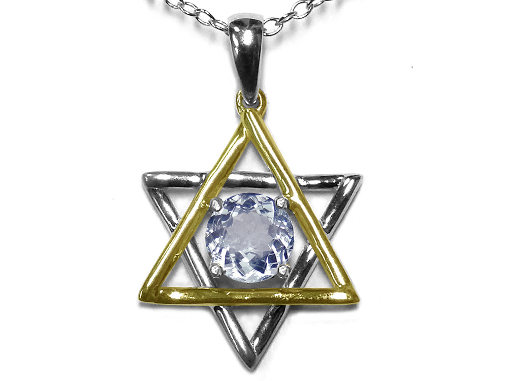 Star K™ Jewish Star of David Pendant Necklace with Round Genuine Aquamarine
