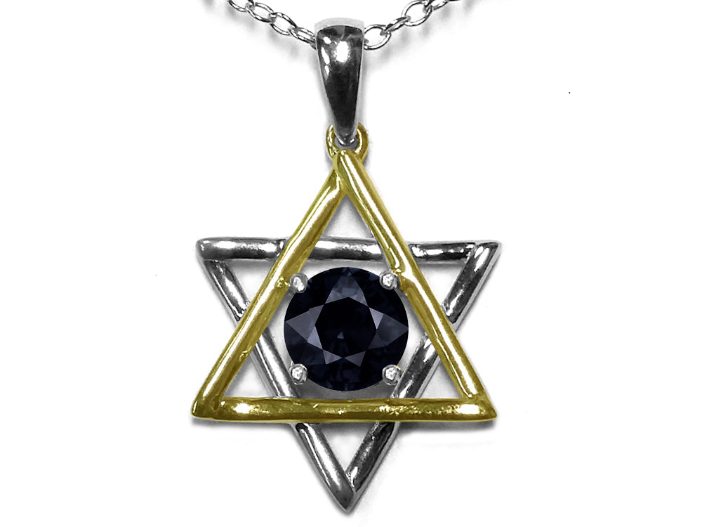 Star K™ Jewish Star of David Pendant Necklace with Round Genuine Black Sapphire