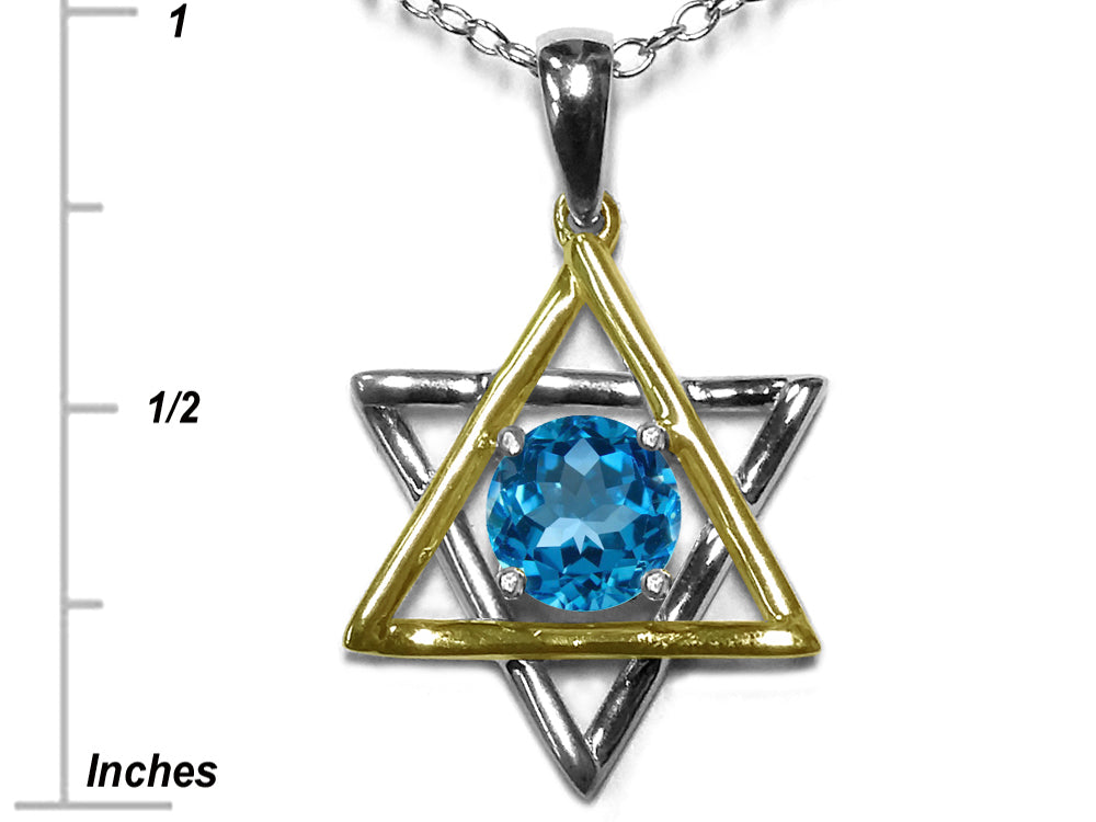 Star K™ Jewish Star of David Pendant Necklace with Round Genuine Blue Topaz