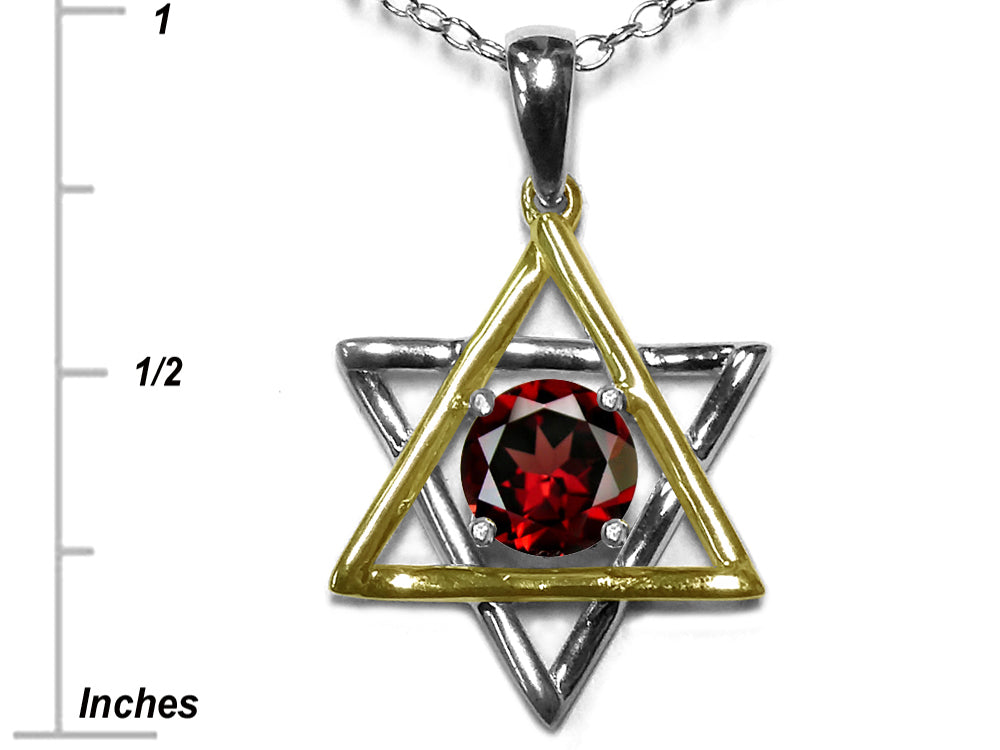 Star K™ Jewish Star of David Pendant Necklace with Round Genuine Garnet