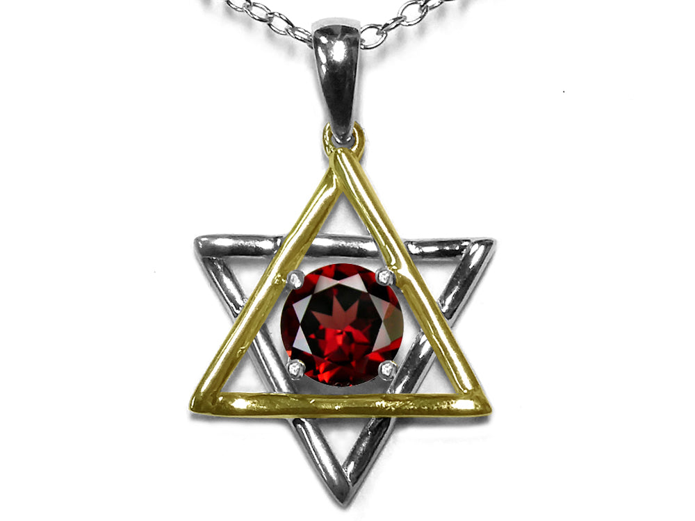 Star K™ Jewish Star of David Pendant Necklace with Round Genuine Garnet