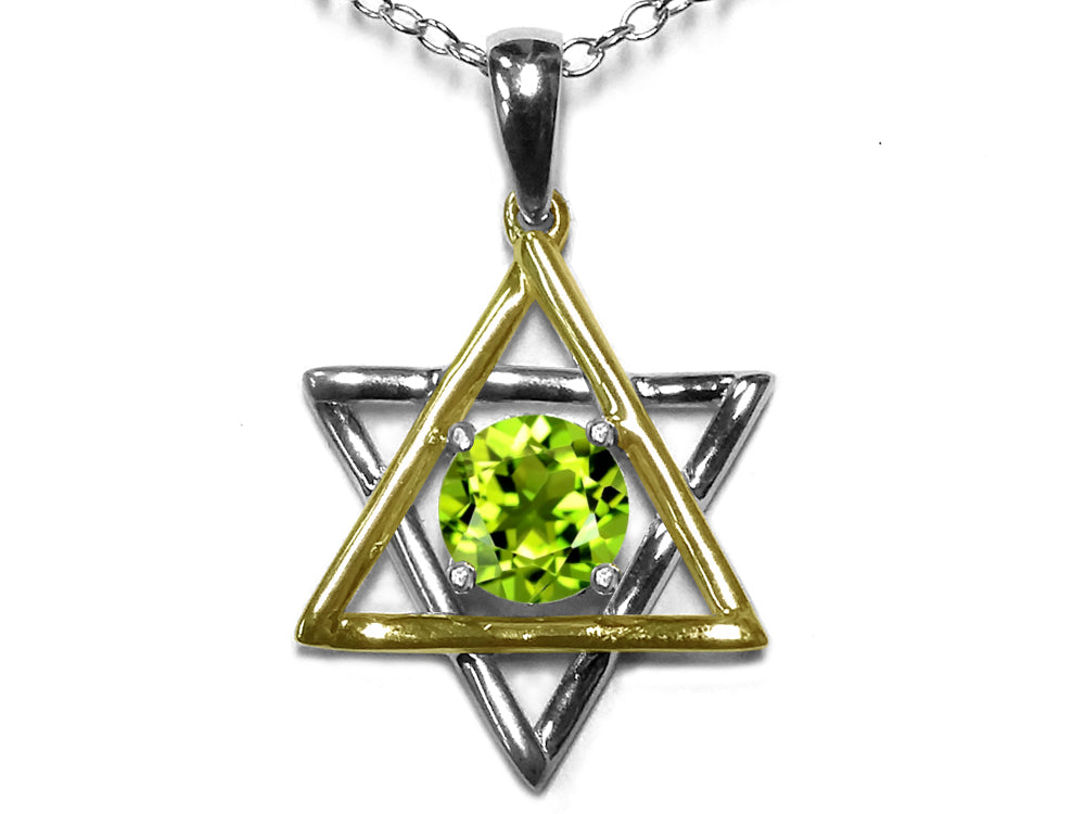 Star K™ Jewish Star of David Pendant Necklace with Round Genuine Peridot