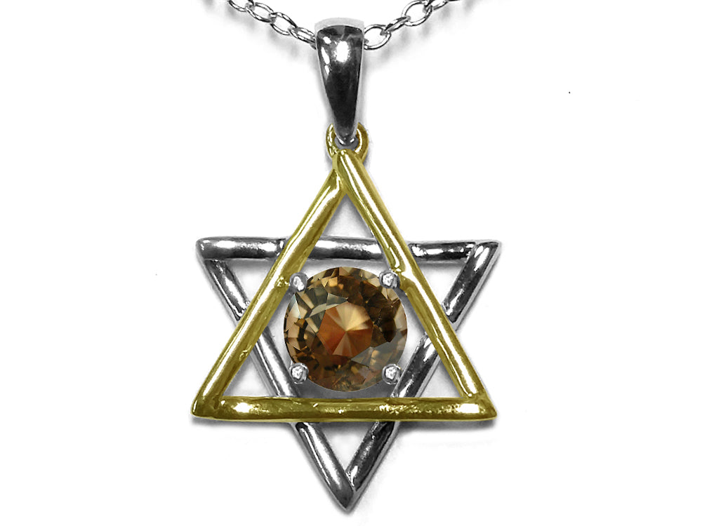 Star K™ Jewish Star of David Pendant Necklace with Round Genuine Smoky Quartz