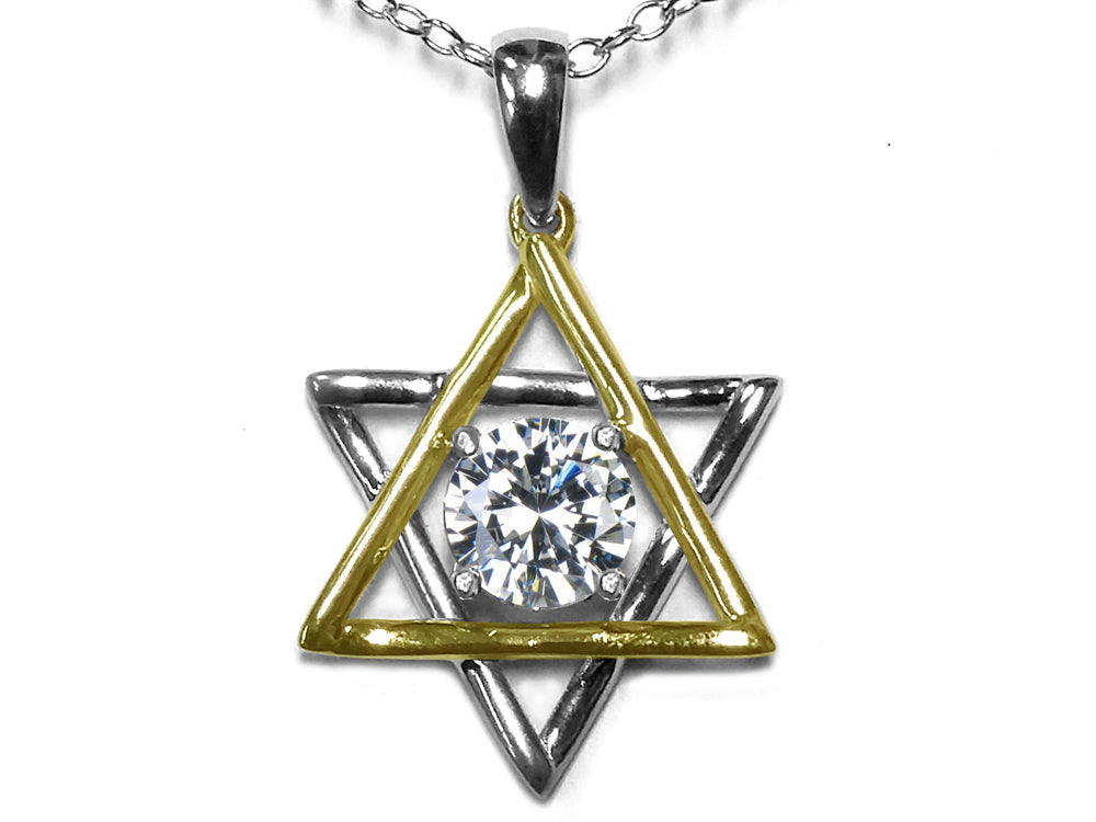 Star K™ Jewish Star of David Pendant Necklace with Round Genuine White Topaz